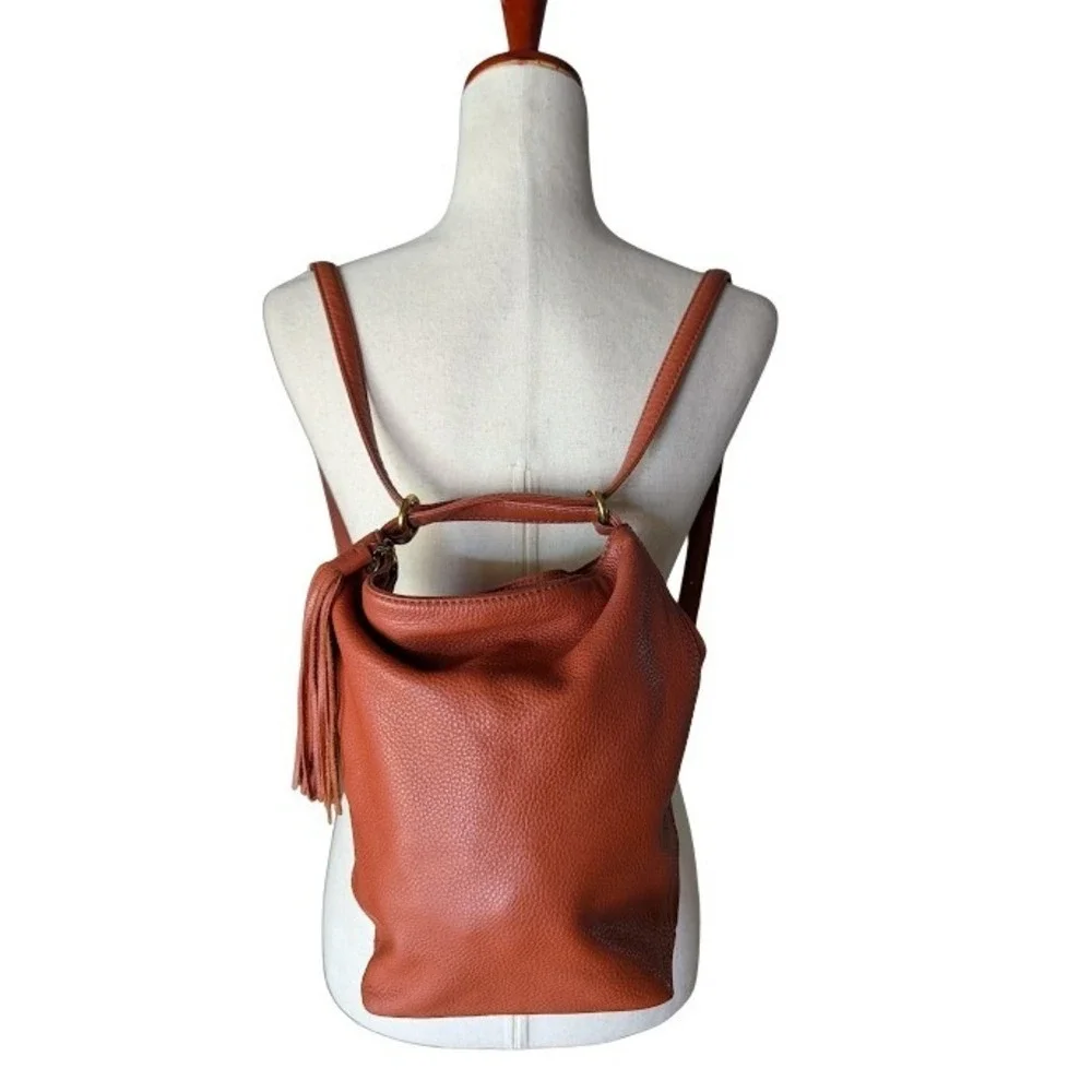 HOBO Merrin Convertible Backpack Shoulder Bag‎ Cinnamon Pebbled Leather Tassel